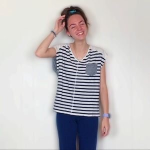 Chaps navy and white stripe tee shirt v neck